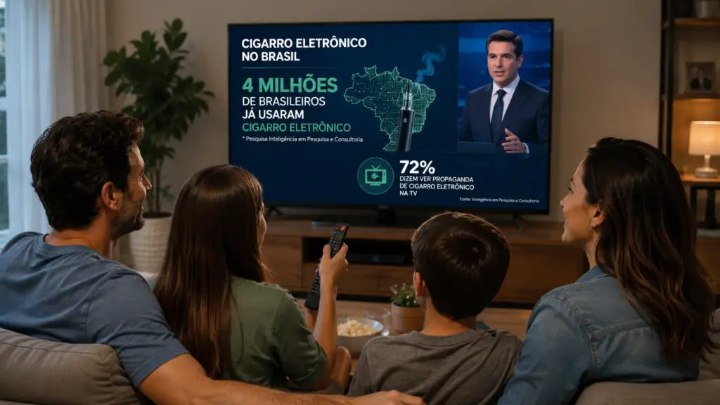 4 milhões de brasileiros já usaram cigarro eletrônico no Brasil e a maioria vê propaganda na TV 4 milhões de brasileiros já usaram cigarro eletrônico no Brasil e a maioria vê propaganda na TV 24